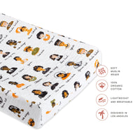 T28437,Women In History Quilted Muslin Changing Pad Cover in GOTS Certified Organic Cotton