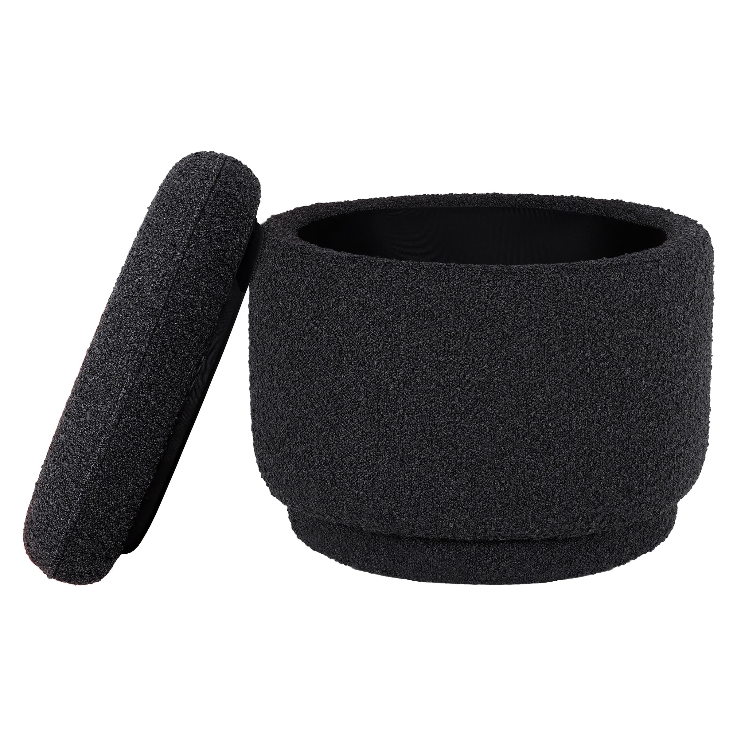 M22985BKB,Enoki Storage Ottoman in Black Boucle
