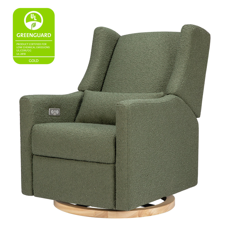 M11288OBLB,Kiwi Glider Recliner w/ Electronic Control and USB in Olive Boucle w/Light Wood Base