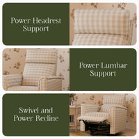 M17182TGH,Willa Pro Power Glider Recliner w/ Power Lumbar in Tan Gingham