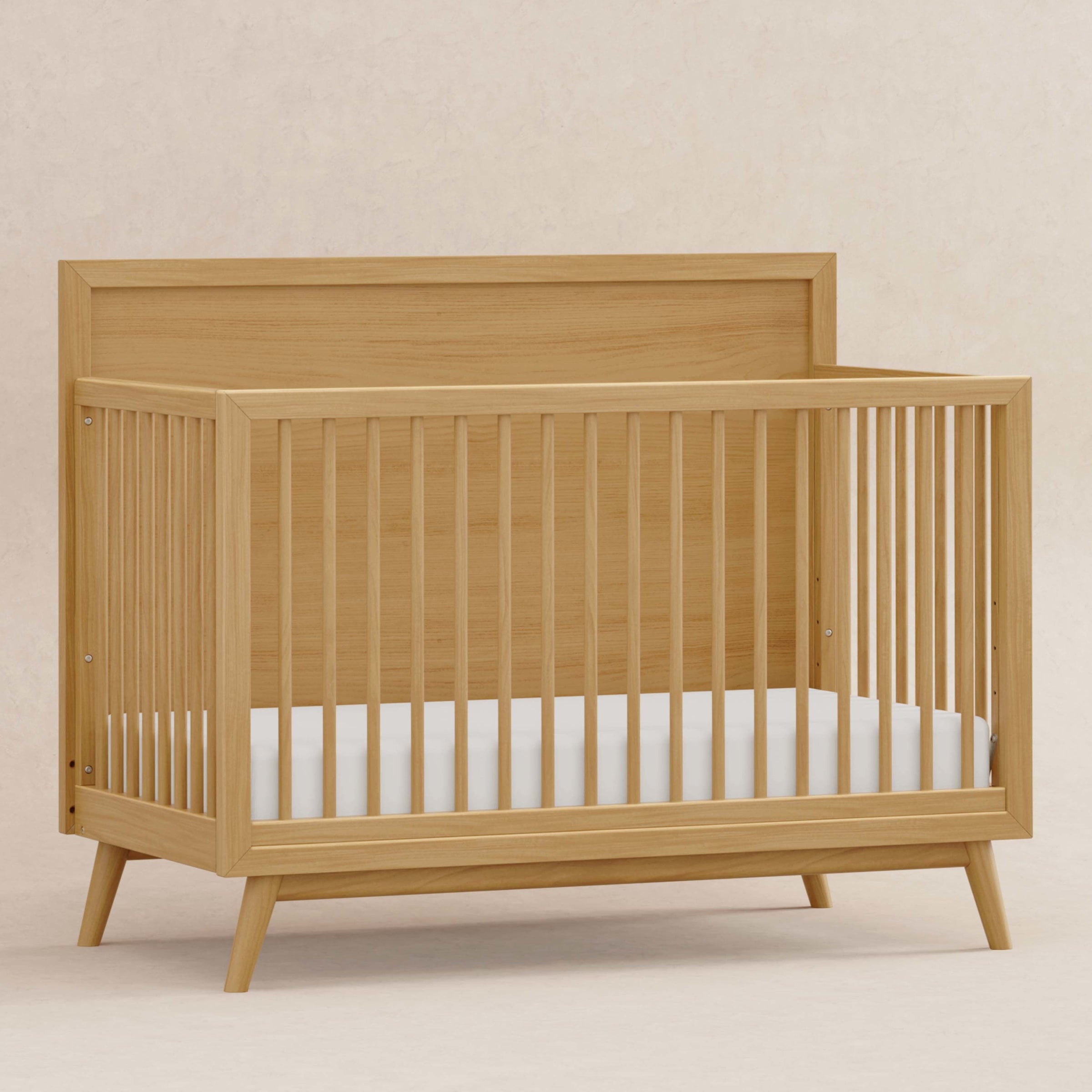 M15901HY,Palma Mid-Century 4-in-1 Convertible Crib w/ Toddler Bed Conversion in Honey