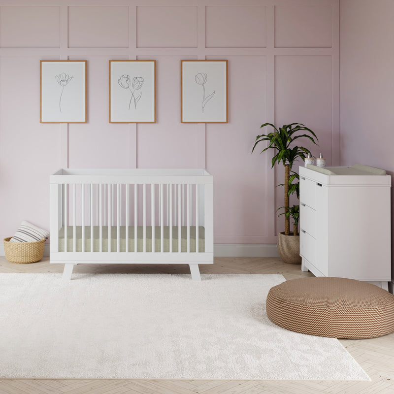 M4223W,Hudson 3-Drawer Changer Dresser w/Removable Changing Tray in White