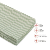 T30537,Moss Stripe Quilted Muslin Changing Pad Cover in GOTS Certified Organic Cotton