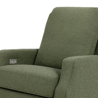 M22286OBLB,Crewe Electronic Swivel Glider Recliner in Olive Boucle w/Light Wood Base