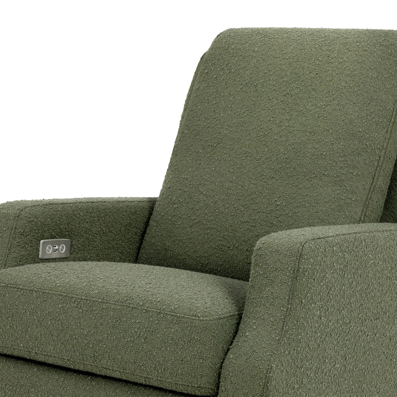 M22286OBLB,Crewe Electronic Swivel Glider Recliner in Olive Boucle w/Light Wood Base