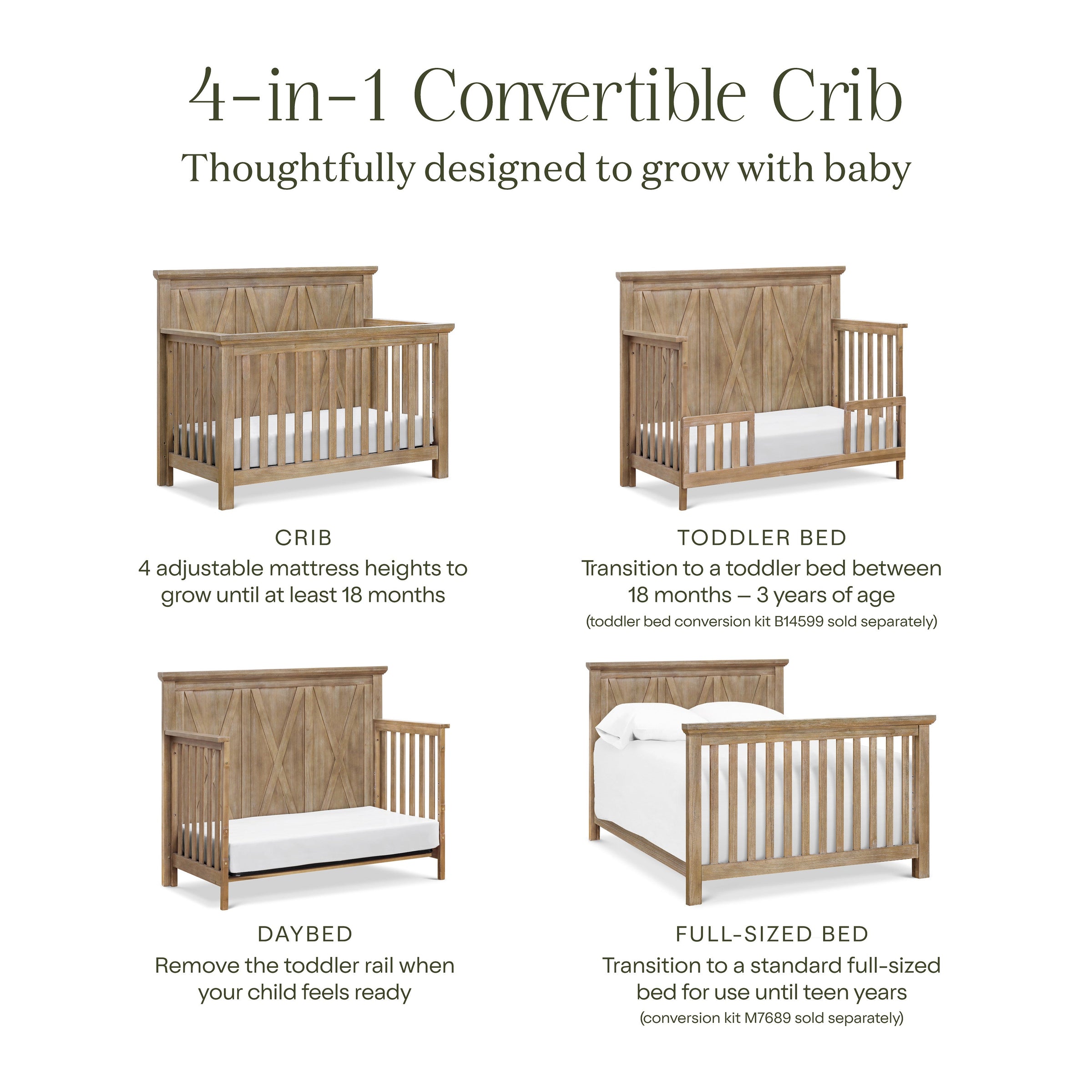 B14501DF,Emory Farmhouse 4-in-1 Convertible Crib in Driftwood