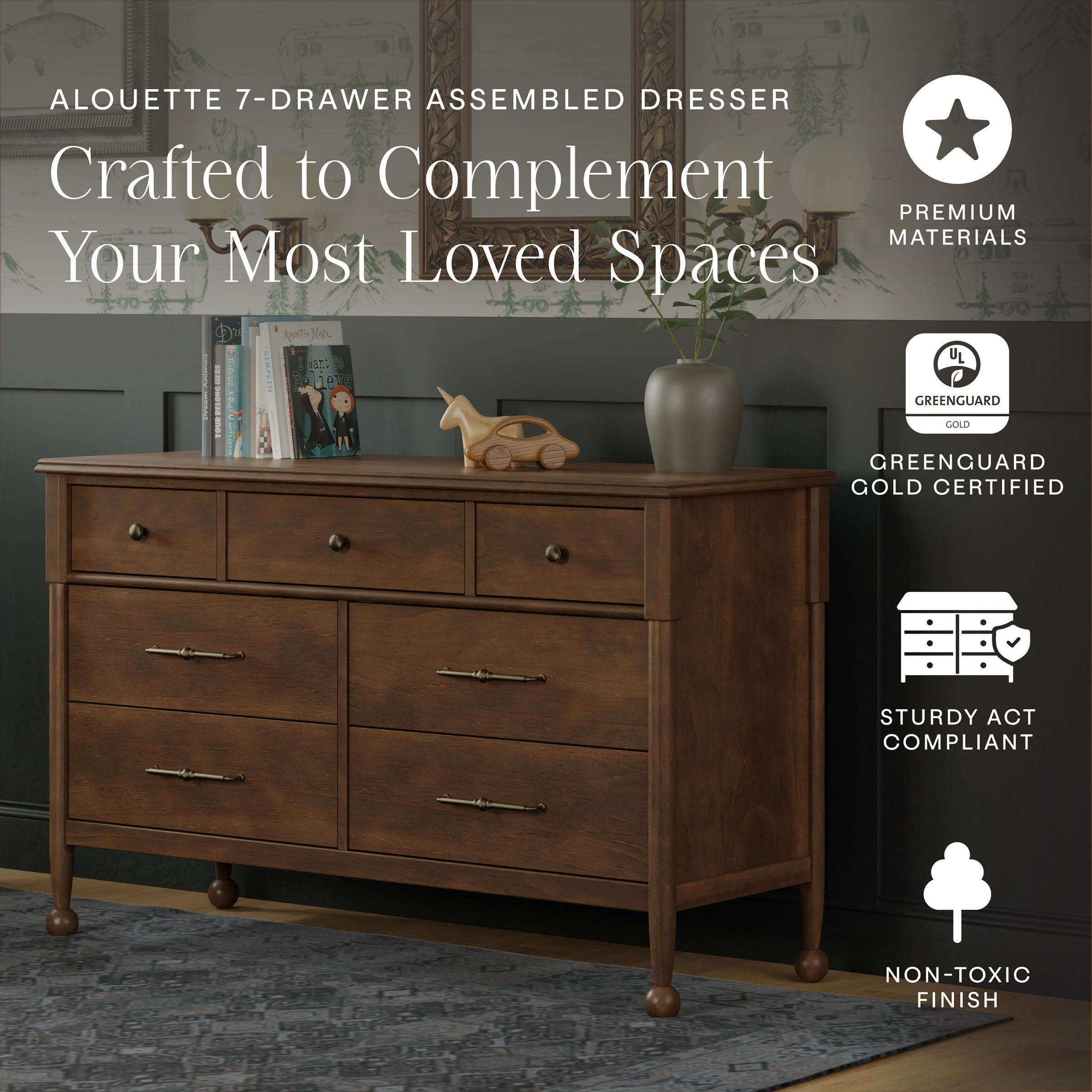 M31416NL,Alouette 7-Drawer Assembled Dresser in Natural Walnut