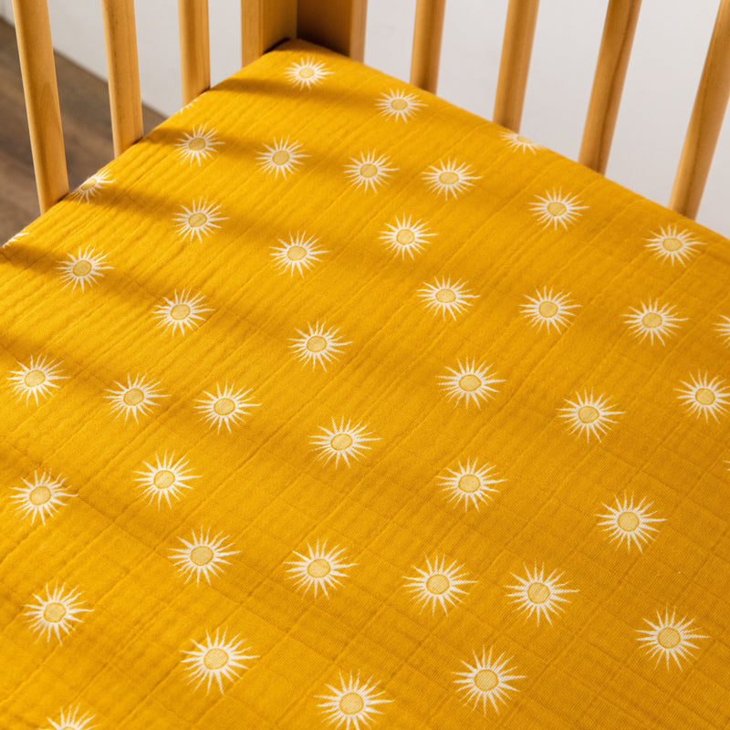 T26935,Golden Hour Muslin Crib Sheet in GOTS Certified Organic Cotton
