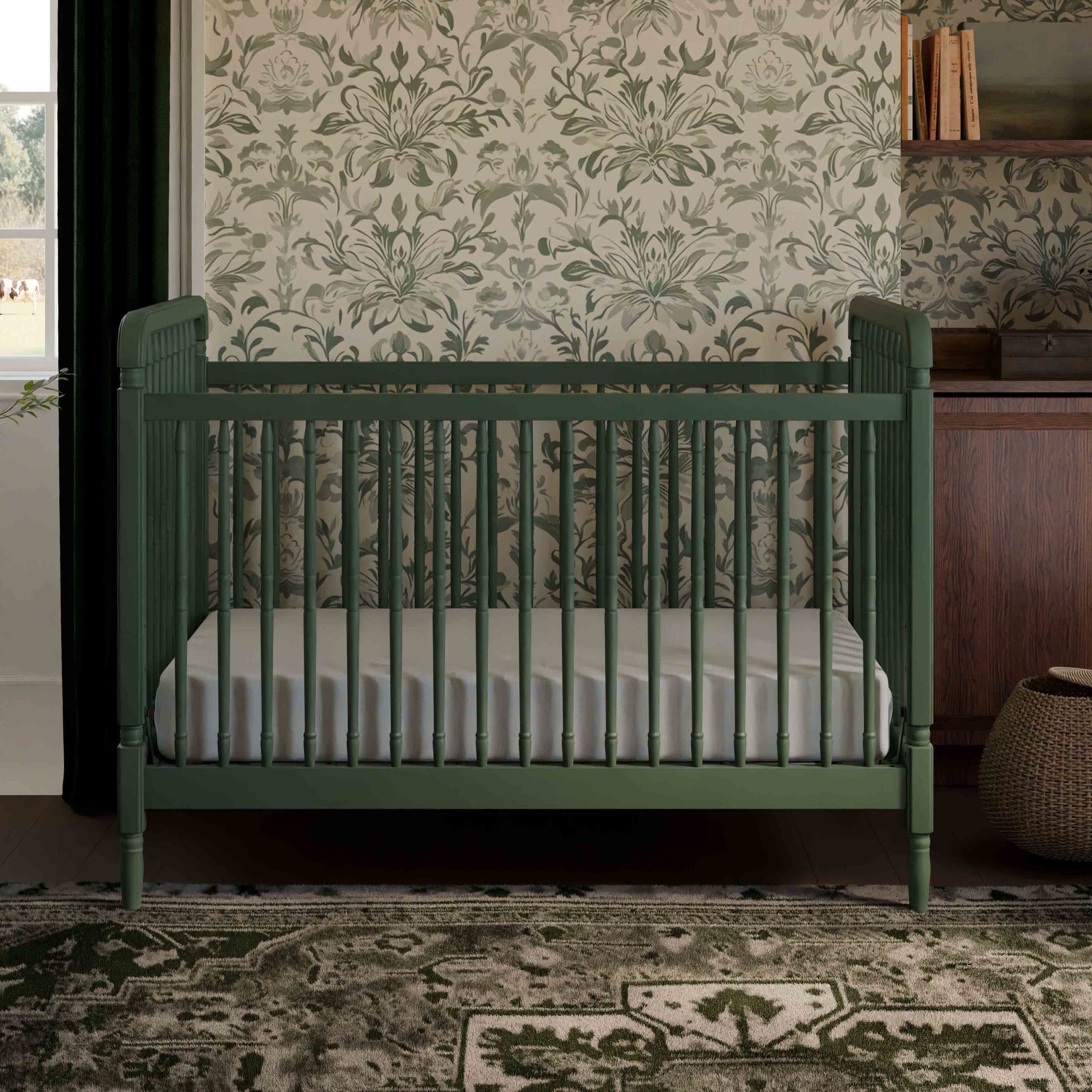 M7101FRGR,Liberty 3-in-1 Convertible Spindle Crib w/Toddler Bed Conversion Kit in Forest Green