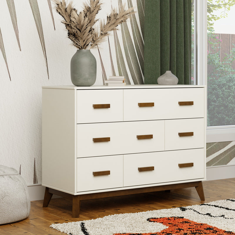 M5826WNL,Scoot 6-Drawer Dresser in White/Natural Walnut
