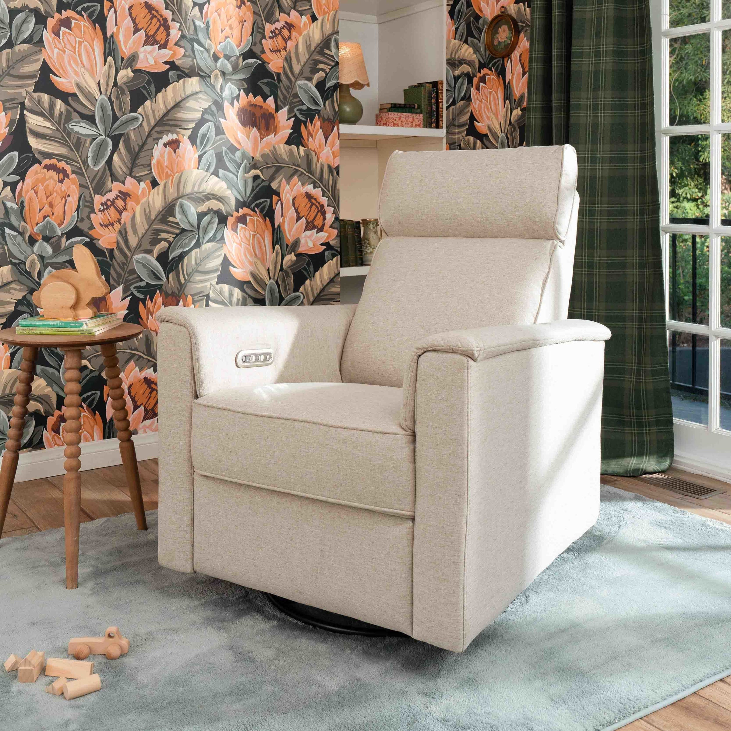 M17186PBEW,Willa Plus Power Glider Recliner w/ Power Headrest in Performance Beach Eco-Weave