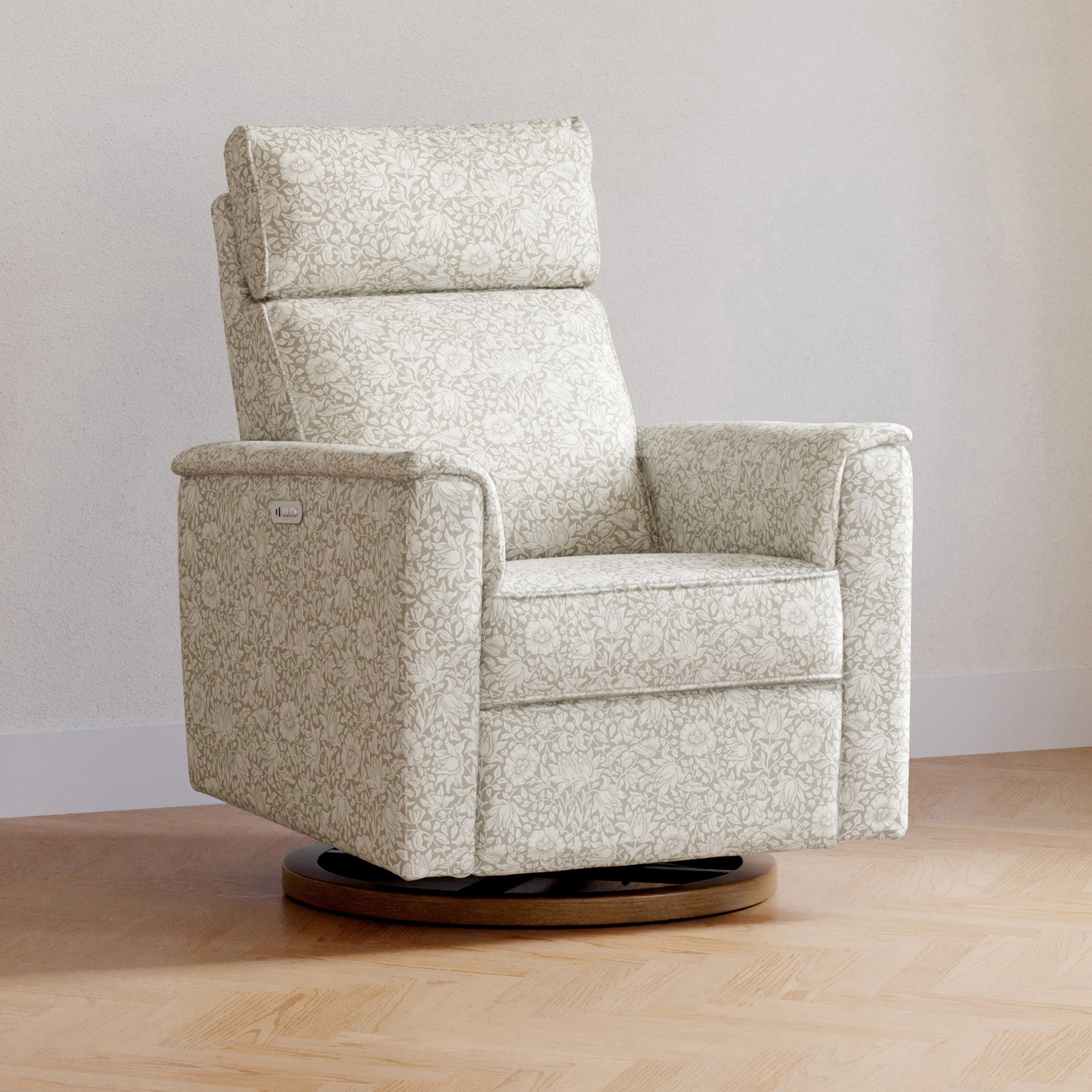 M17186MADB,Willa Plus Power Glider Recliner w/ Power Headrest in Mallow in Ash w/ Dark Wood Base