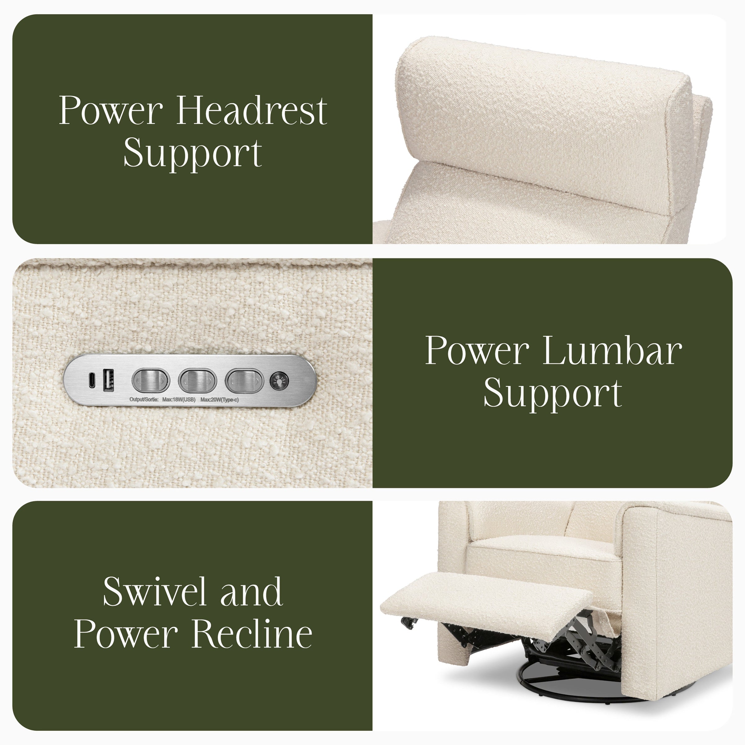 M17182PWB,Willa Pro Power Glider Recliner w/ Power Lumbar in Performance Ivory Boucle