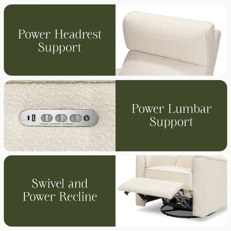 M17182PWB,Willa Pro Power Glider Recliner w/ Power Lumbar in Performance Ivory Boucle