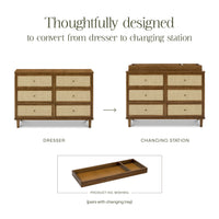 M23716NLBC,Marin with Cane 6 Drawer Assembled Dresser in Natural Walnut and Blonde Cane