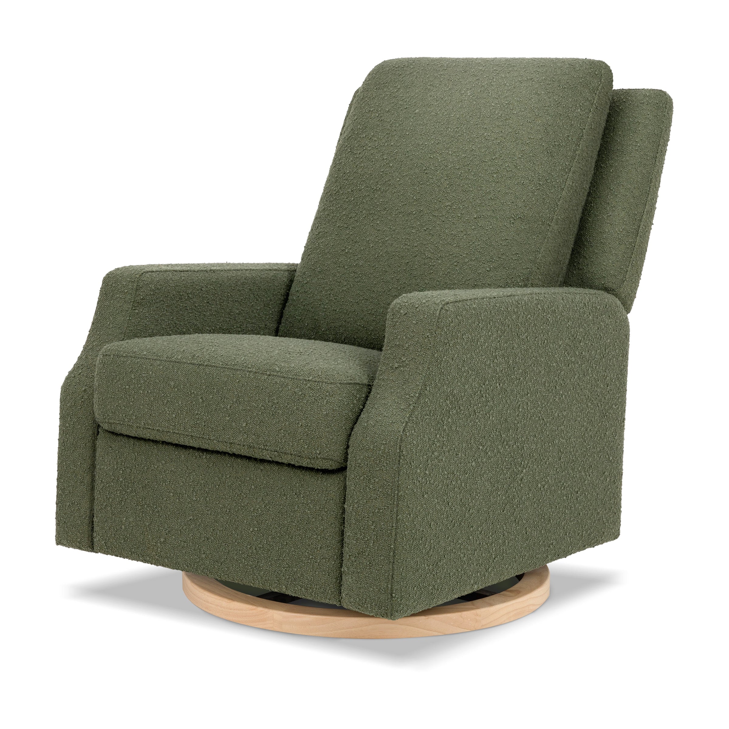 M22287OBLB,Crewe Recliner and Swivel Glider in Olive Boucle w/Light Wood Base