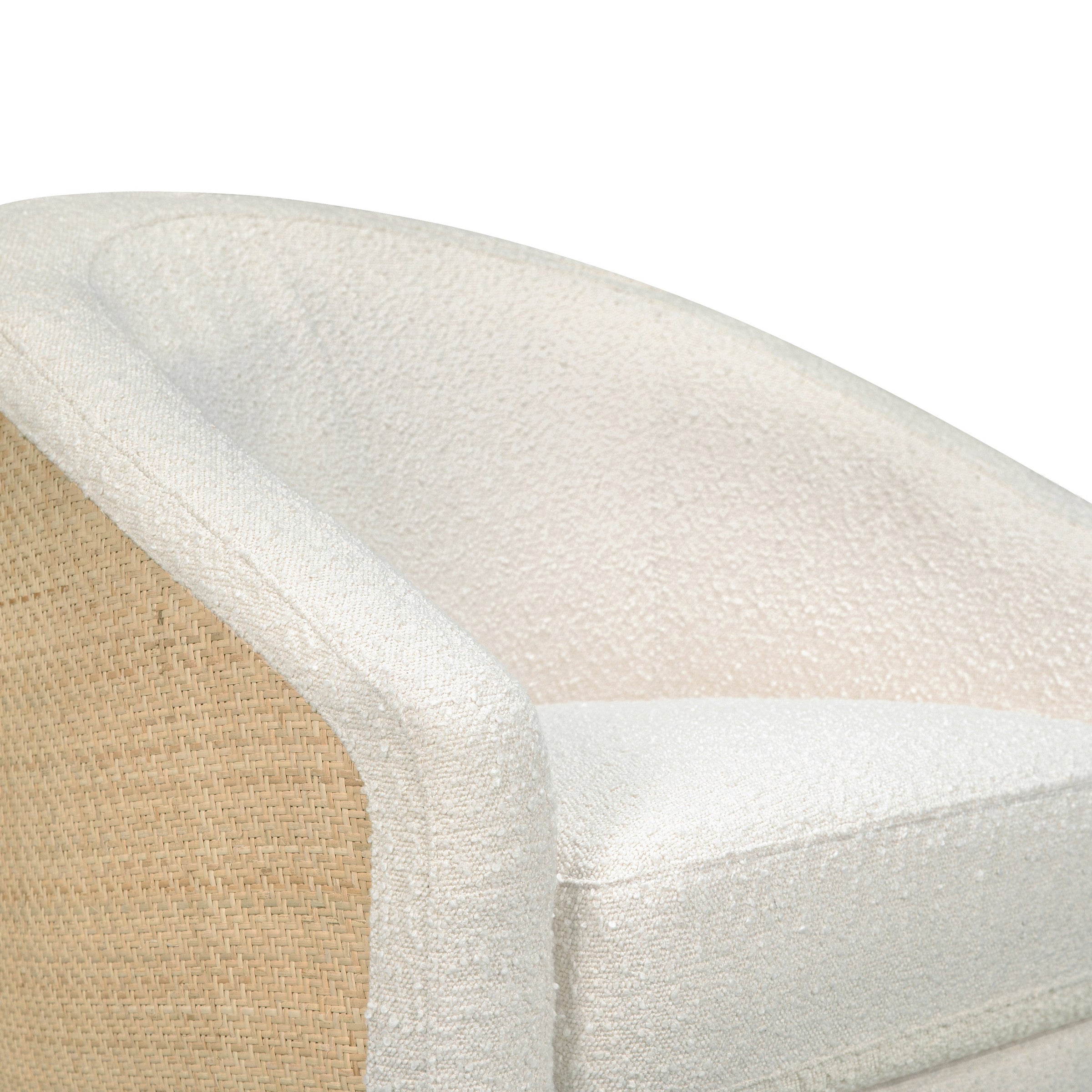 M5887WBCL,Madison Swivel Glider in Ivory Boucle and Cane w/Light Wood Base