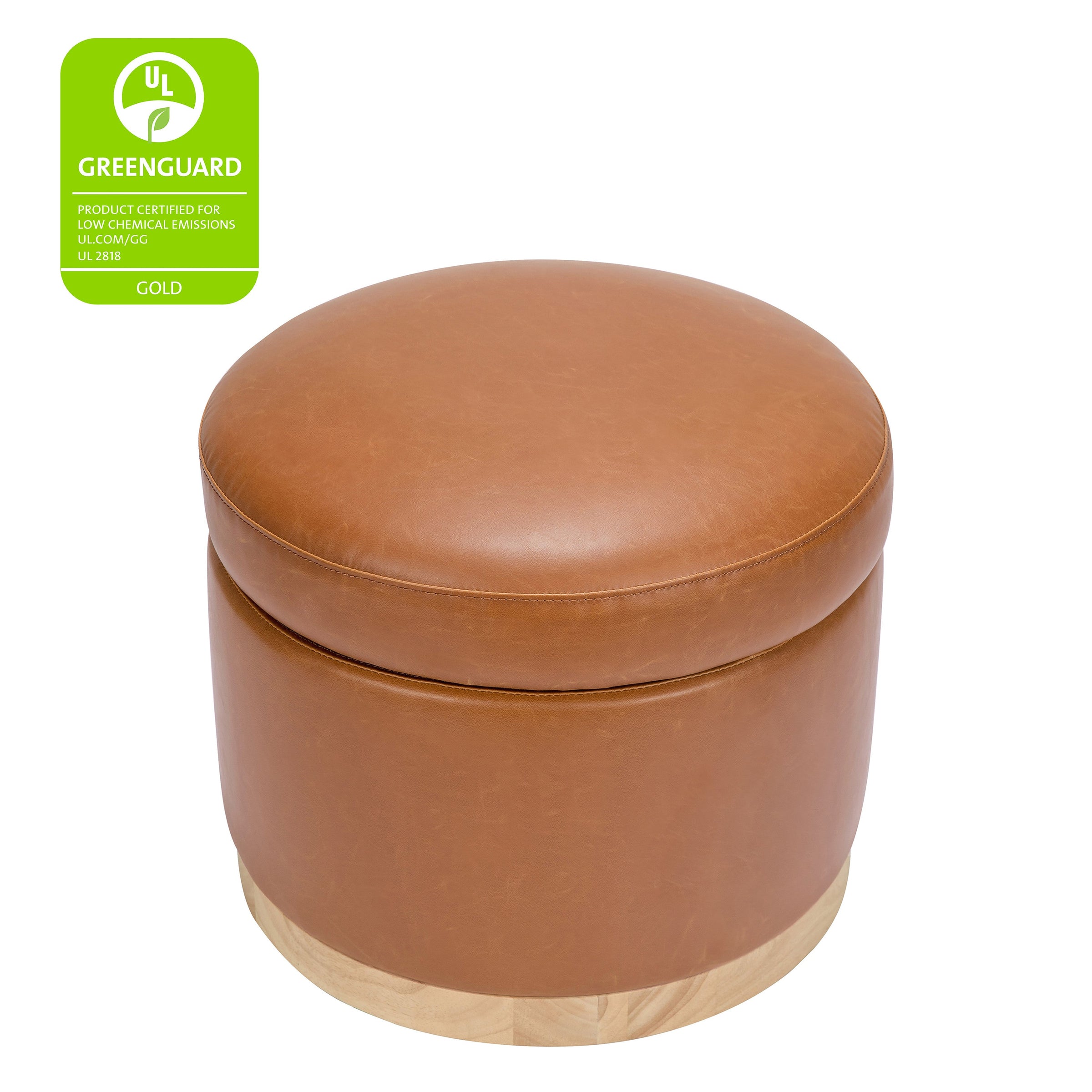M22885TANLB,Naka Storage Ottoman in Vegan Tan Leather w/ Light Wood Base