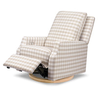M22286TGHLB,Crewe Electronic Swivel Glider Recliner in Tan Gingham with Light Wood Base