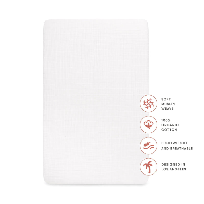 T29435,Plain White Muslin Crib Sheet in GOTS Certified Organic Cotton