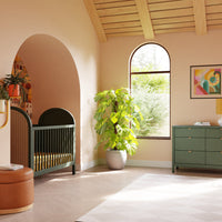 M25601FRGRNC,Bondi Cane 3-in-1 Convertible Crib w/ Toddler Bed Kit in Forest Green w/ Natural Cane