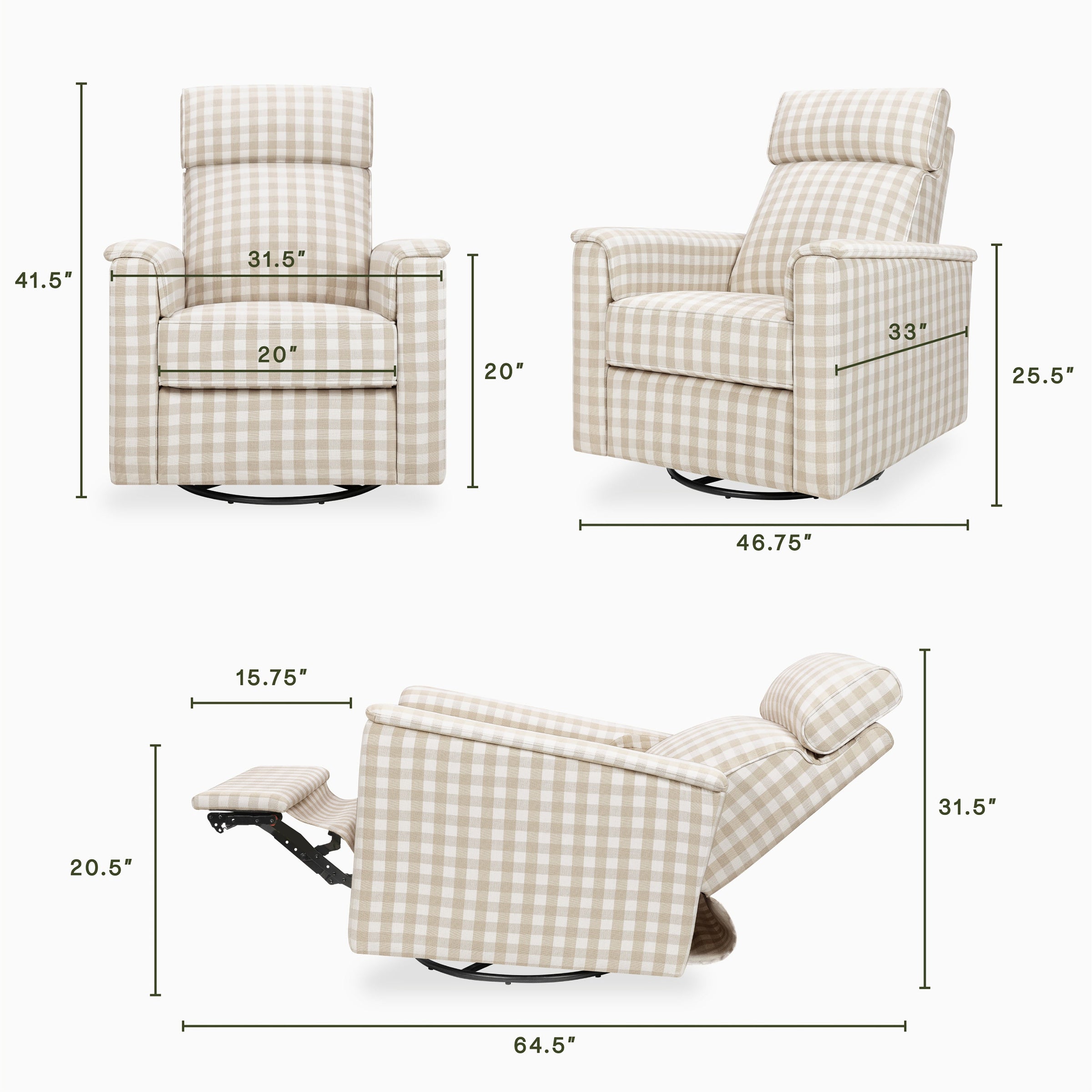 M17182TGH,Willa Pro Power Glider Recliner w/ Power Lumbar in Tan Gingham