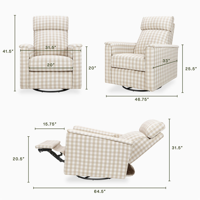 M17182TGH,Willa Pro Power Glider Recliner w/ Power Lumbar in Tan Gingham