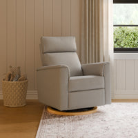 B17186PGEWLB,Willa Plus Power Glider Recliner w/ Power Headrest in Performance Grey Eco-Weave w/Light Wood Base