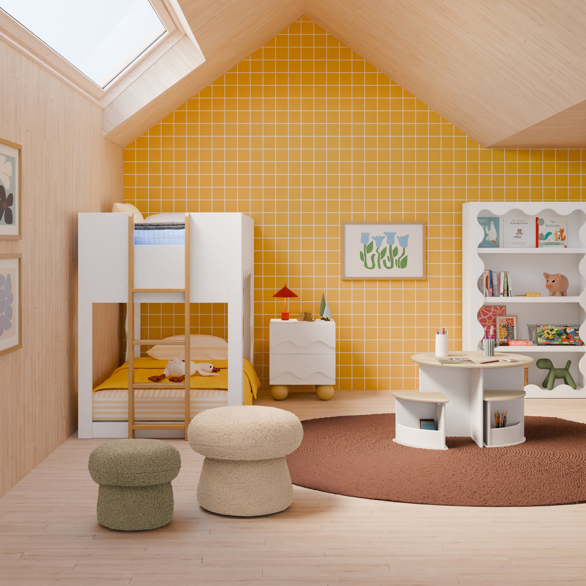 M31685CSG,Mushroom Pouf in Chai Shearling