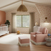 M21787RSBIF,Crawford Pillowback Comfort Swivel Glider in Rose Boucle with Ivory Tassel Fringe