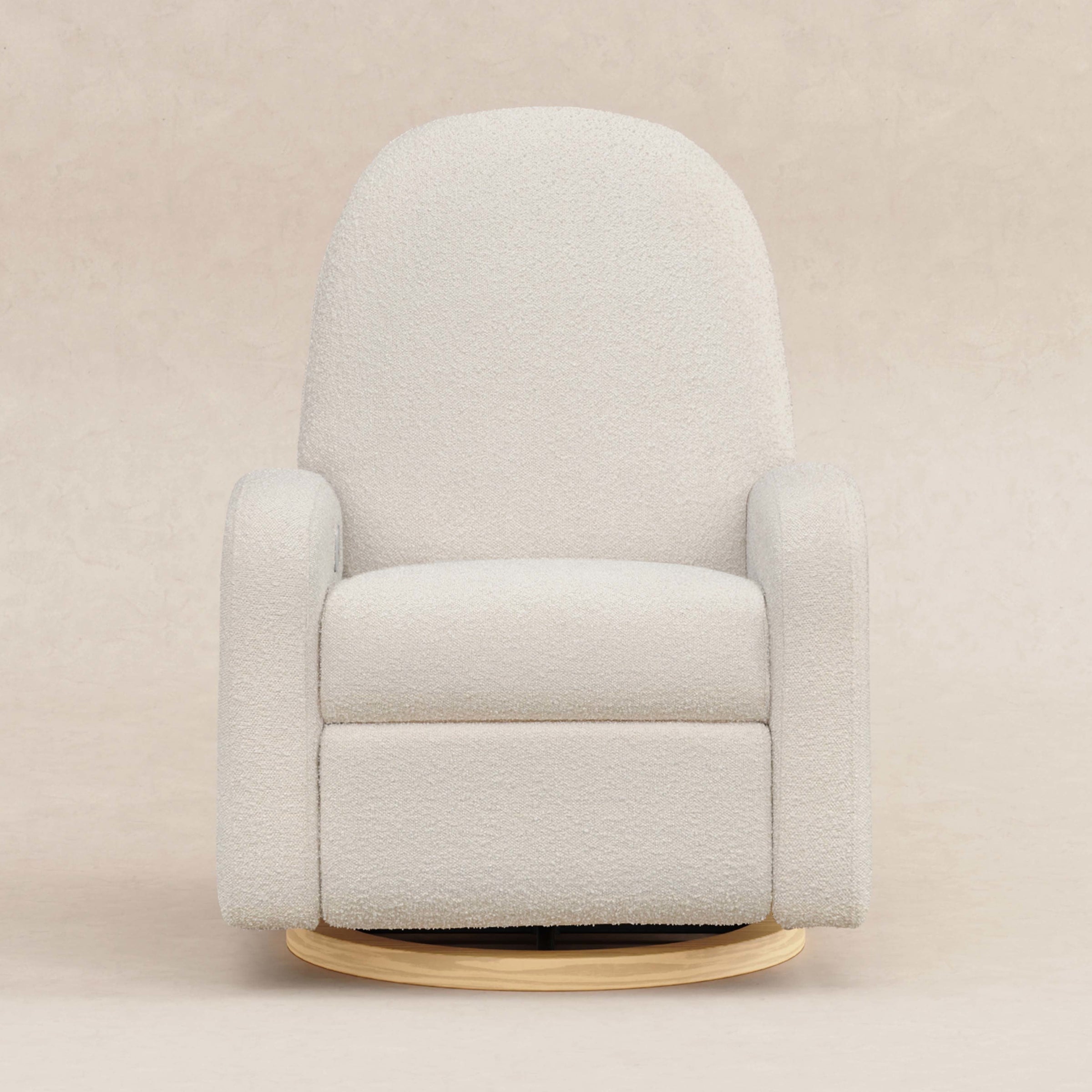 M23188WBLB,Nami Glider Recliner w/ Electronic Control and USB in Ivory Boucle w/Light Wood Base