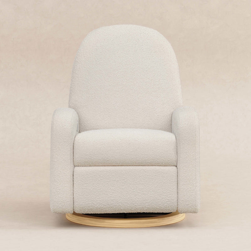 M23188WBLB,Nami Glider Recliner w/ Electronic Control and USB in Ivory Boucle w/Light Wood Base