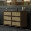 M23716NLBC,Marin with Cane 6 Drawer Assembled Dresser in Natural Walnut and Blonde Cane
