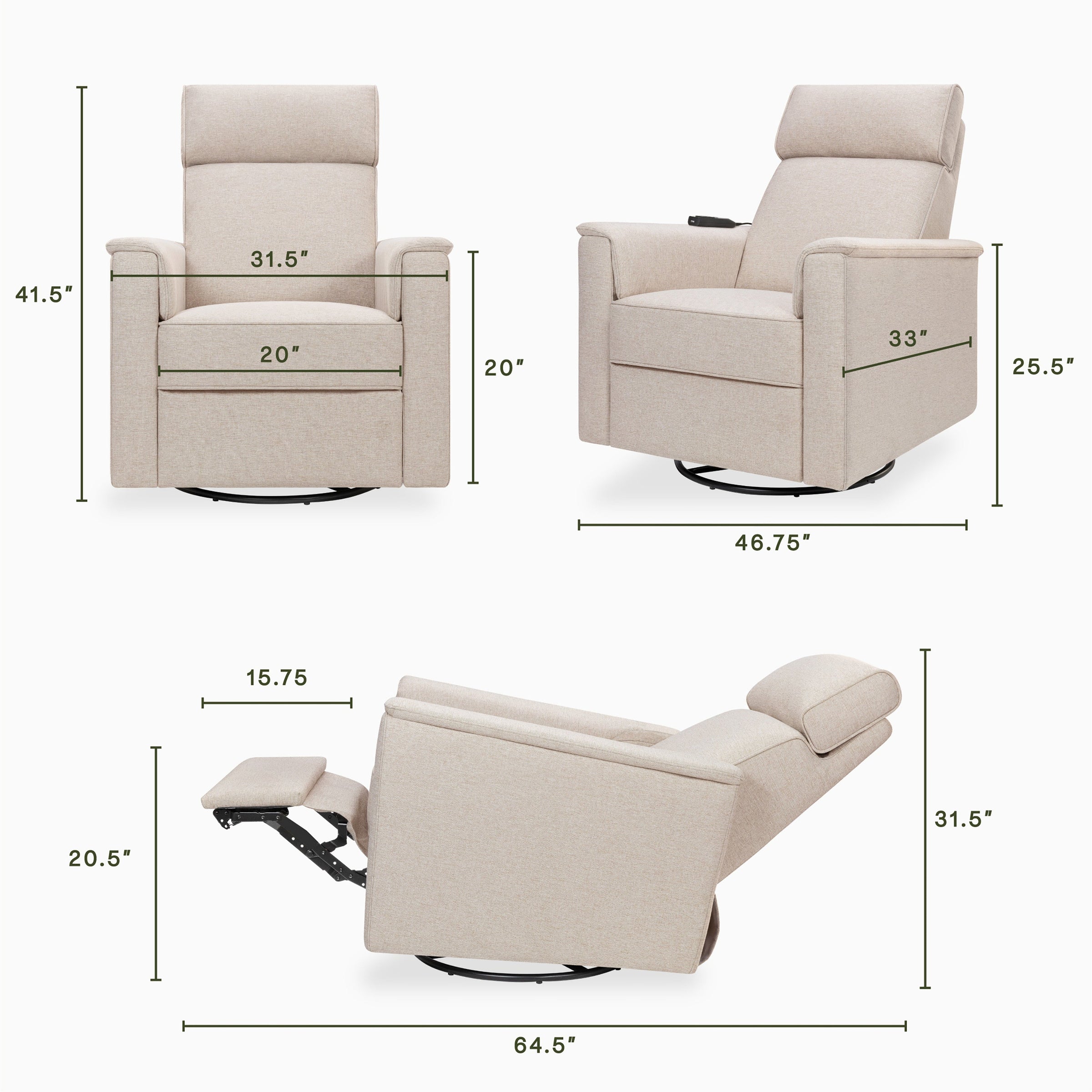 M17183PBEW,Willa Deluxe Power Glider Recliner w/Heat&Massage in Performance Beach Eco-Weave