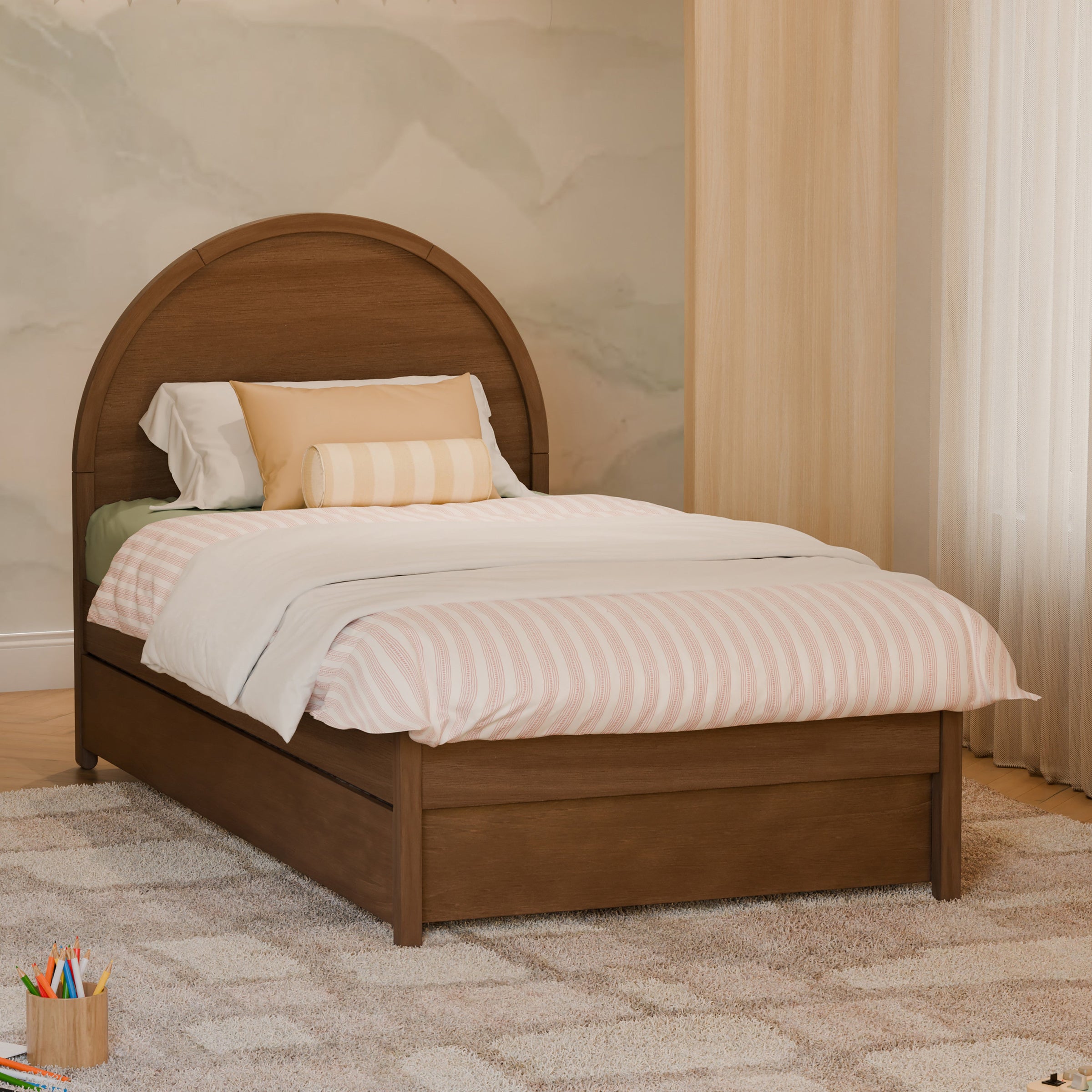 M25973NL,Twin Storage Trundle Bed in Natural Walnut