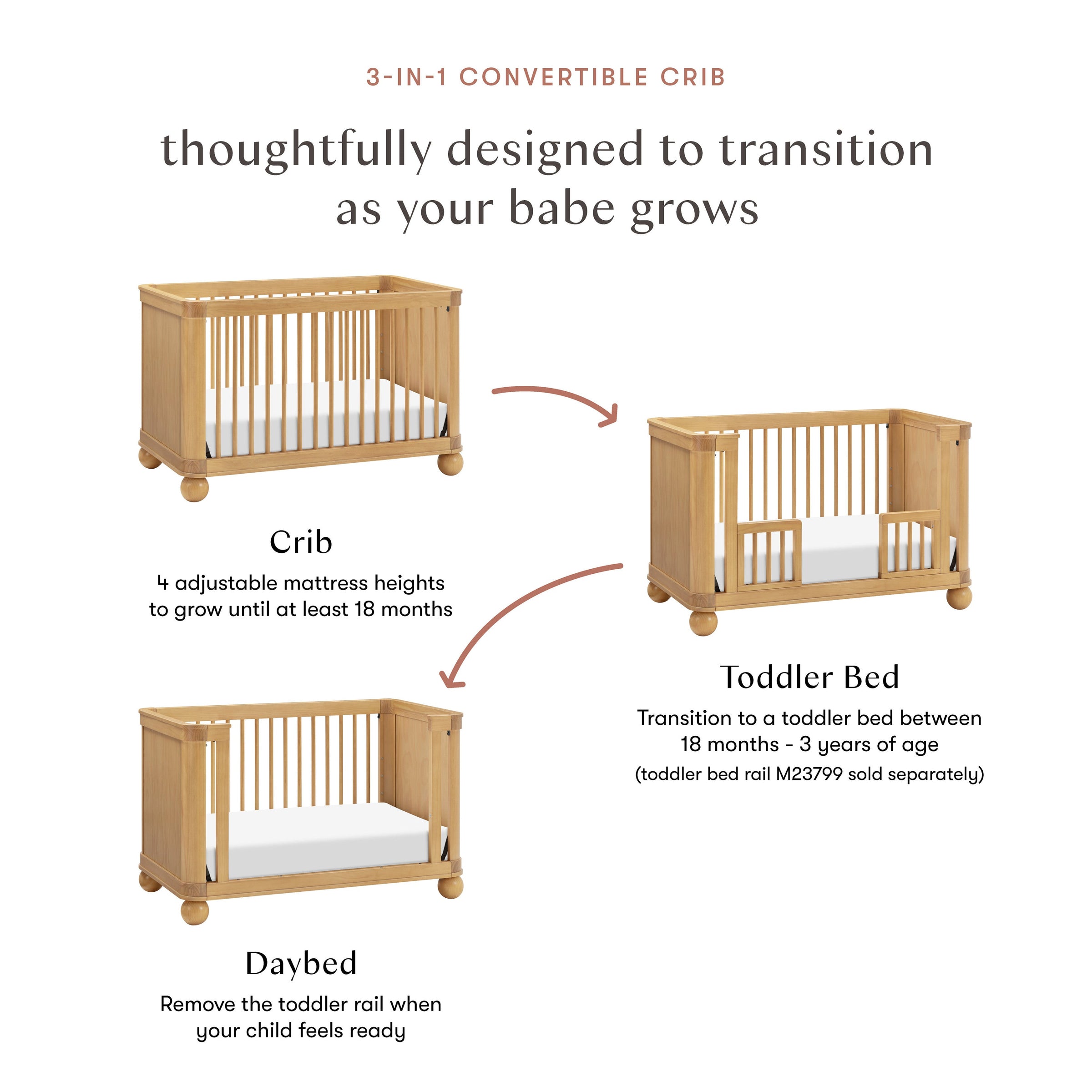 M31801HY,Crosby 3-in-1 Convertible Crib in Honey