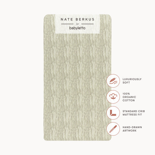 T34335JS,Nate Berkus x Babyletto Crib Sheet in Juniper Stripe