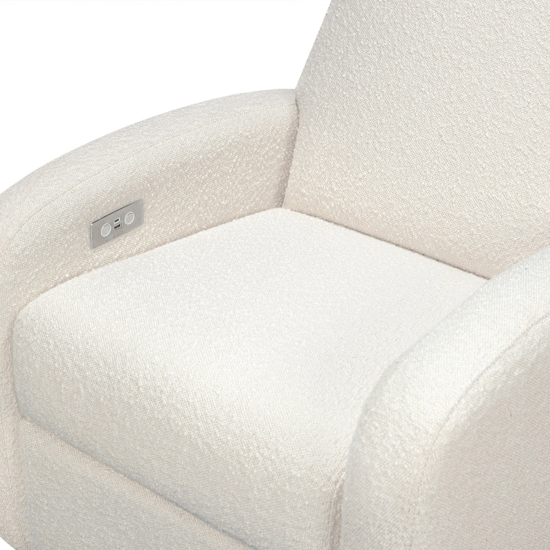M23188WBLB,Nami Glider Recliner w/ Electronic Control and USB in Ivory Boucle w/Light Wood Base
