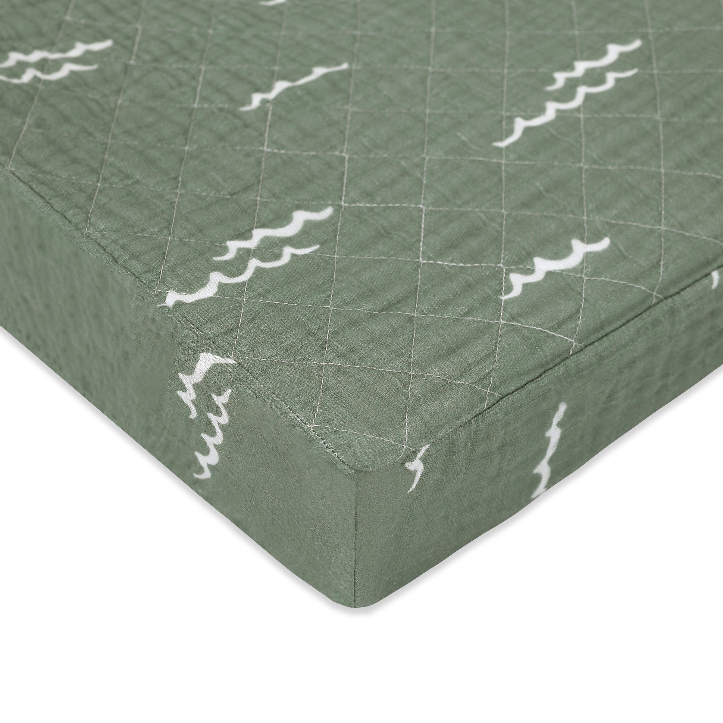 T27137,Ocean Waves Quilted Muslin Changing Pad Cover in GOTS Certified Organic Cotton