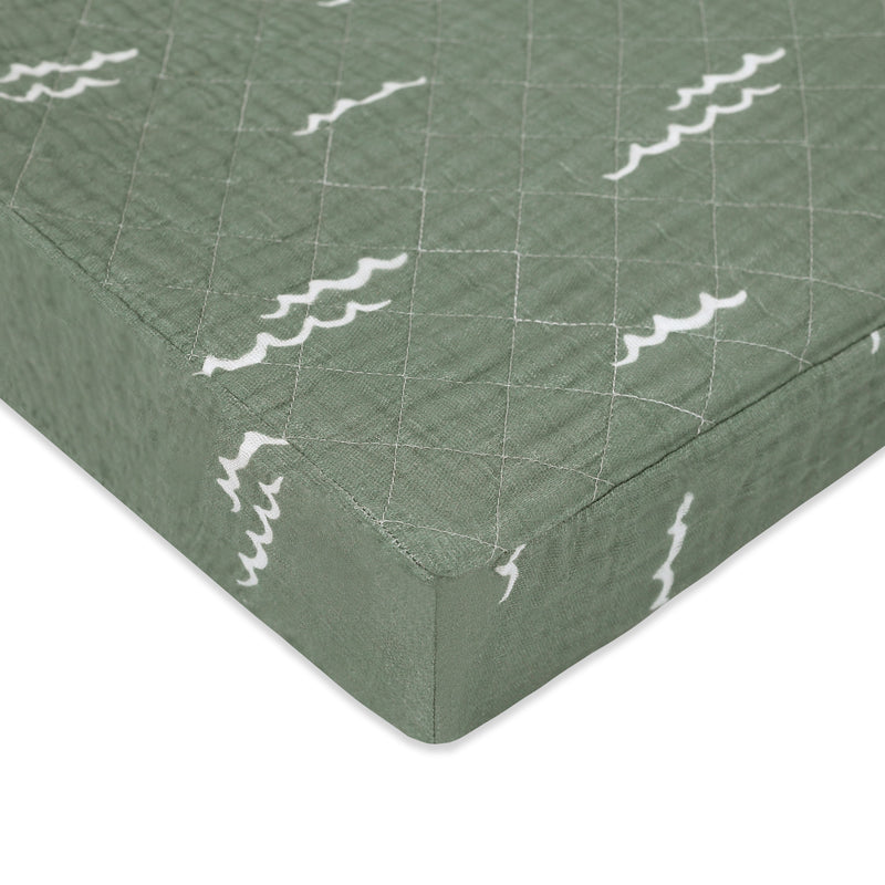 T27137,Ocean Waves Quilted Muslin Changing Pad Cover in GOTS Certified Organic Cotton