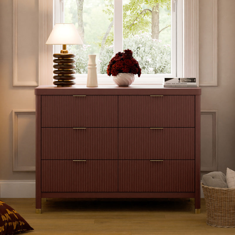 M26716CR,Brimsley Tambour 6-Drawer Assembled Dresser in Crimson