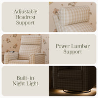 M17183TGH,Willa Deluxe Power Glider Recliner w/Heat&Massage in Tan Gingham