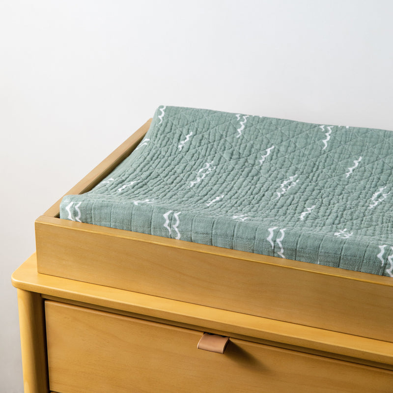 T27137,Ocean Waves Quilted Muslin Changing Pad Cover Ocean Waves Quilted Muslin Changing Pad Cover