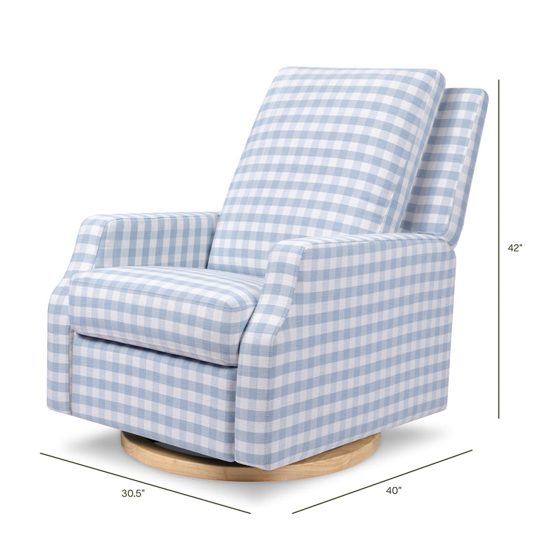 M22286BGHLB,Crewe Electronic Swivel Glider Recliner in Blue Gingham with Light Wood Base