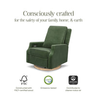 M22286FGVLB,Crewe Electronic Swivel Glider Recliner in Forest Green Velvet w/Light Wood Base