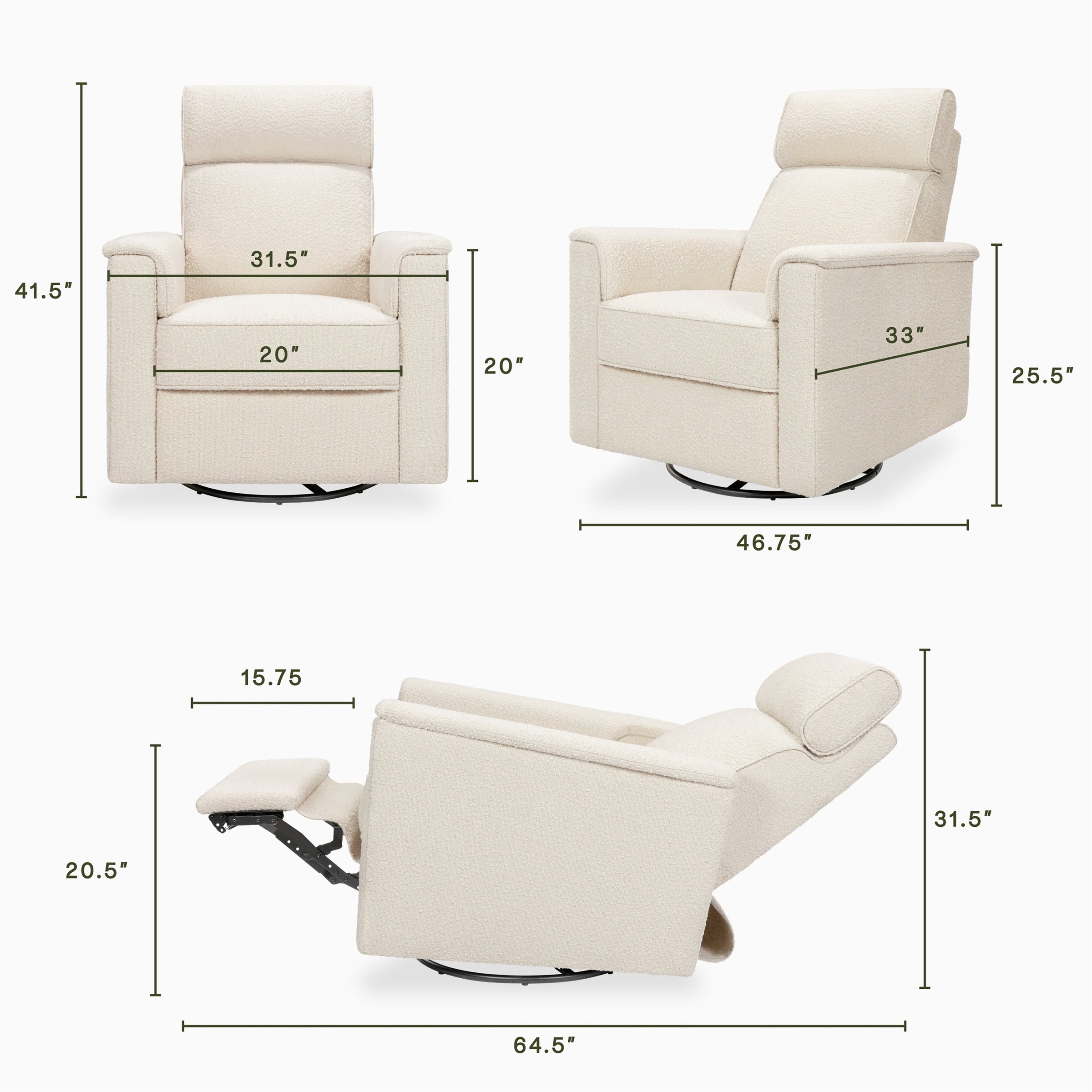 M17182PWB,Willa Pro Power Glider Recliner w/ Power Lumbar in Performance Ivory Boucle
