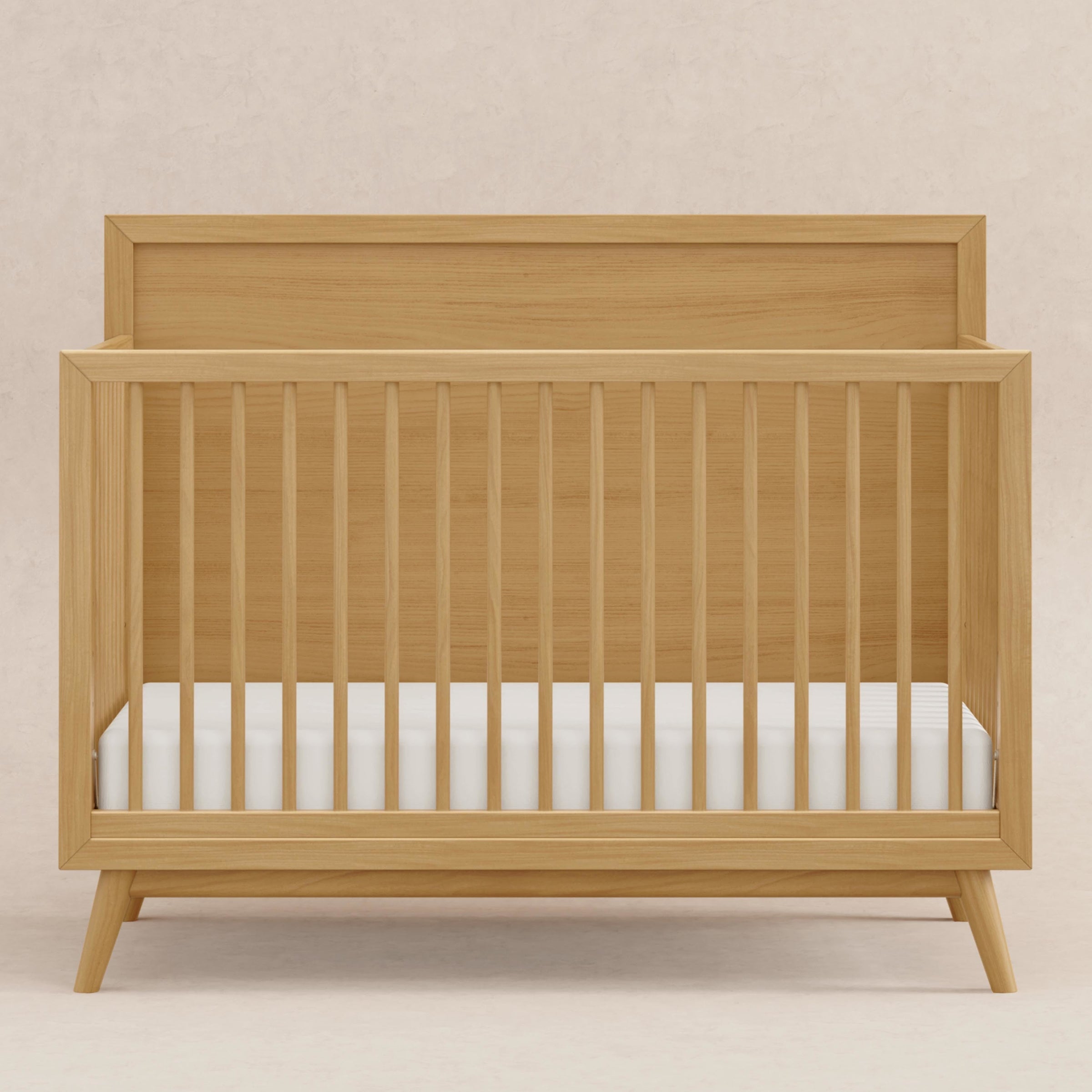 M15901HY,Palma Mid-Century 4-in-1 Convertible Crib w/ Toddler Bed Conversion in Honey