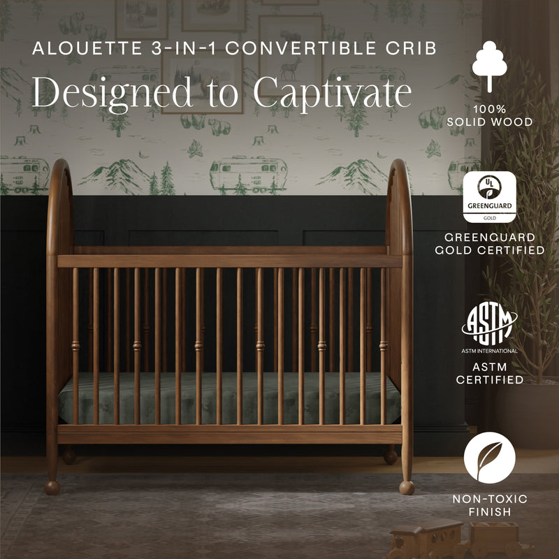 M31401NL,Alouette 3-in-1 Convertible Spindle Crib in Natural Walnut