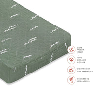 T27137,Ocean Waves Quilted Muslin Changing Pad Cover in GOTS Certified Organic Cotton