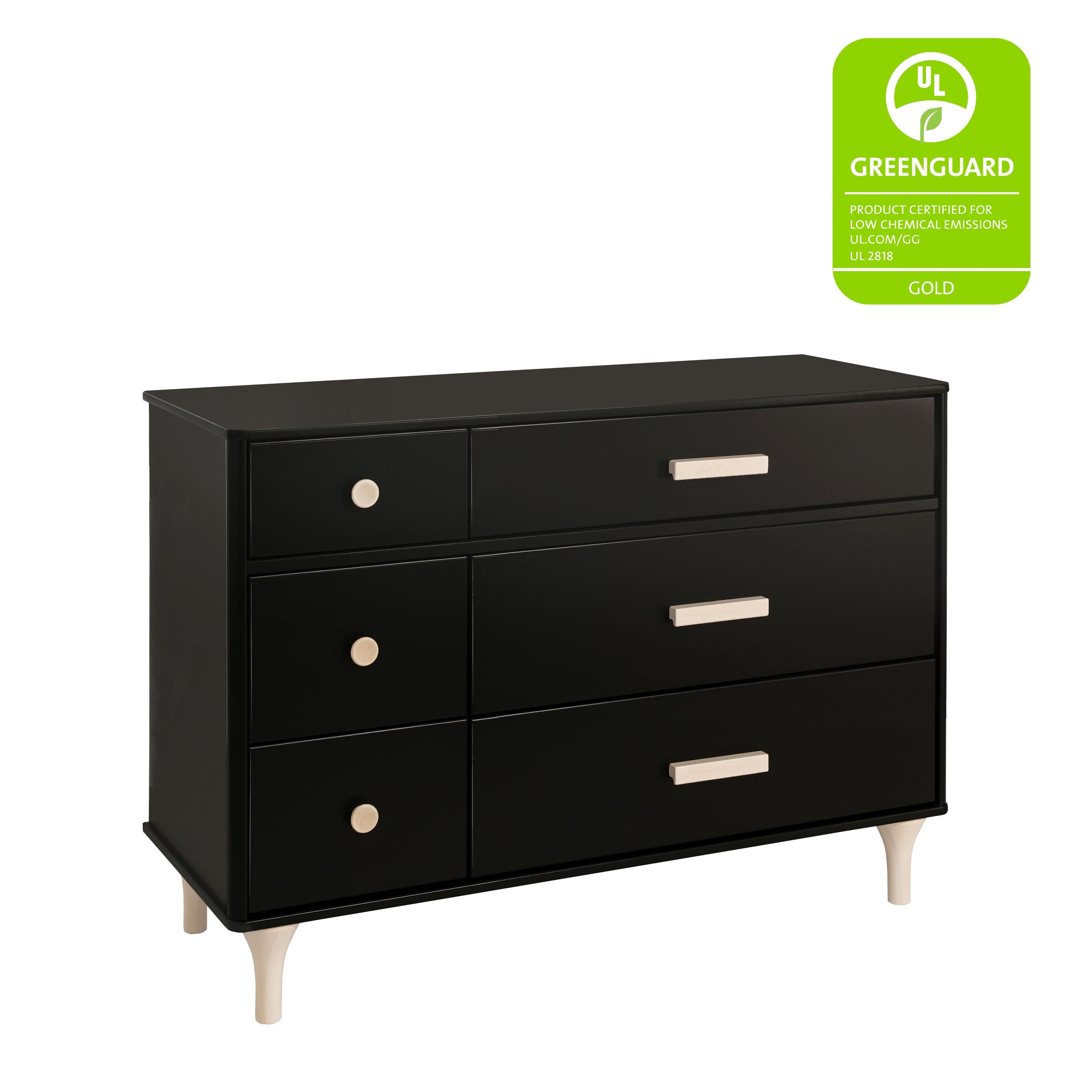 M9016BNX,Lolly 6-Drawer Double Dresser  Assembled in Black/Washed natural